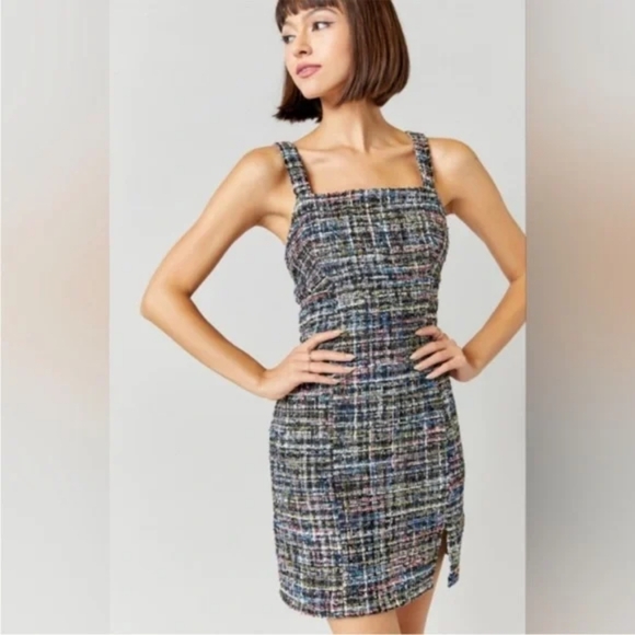 Francesca's Mi Ami Black multi silver Tweed Sparkle Dress S - Picture 1 of 8